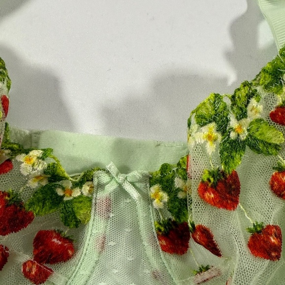 NWT! Victoria's Secret Light Green Bra with Red Floral Design Unlined - Picture 4 of 9